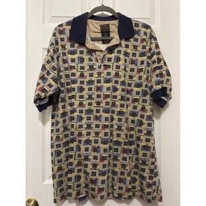 Duxbak Men's L Short Sleeve Polo‎ Shirt EUC 100% Cotton Multi Color Print